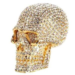 Golden Skull Trinket Box with Stunning CRYSTAL'S, ~ 2,5" X 2,75"
